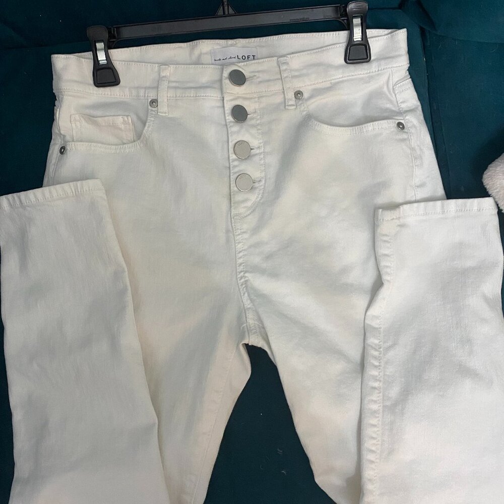Loft White Five Button Straight Jeans - image 5